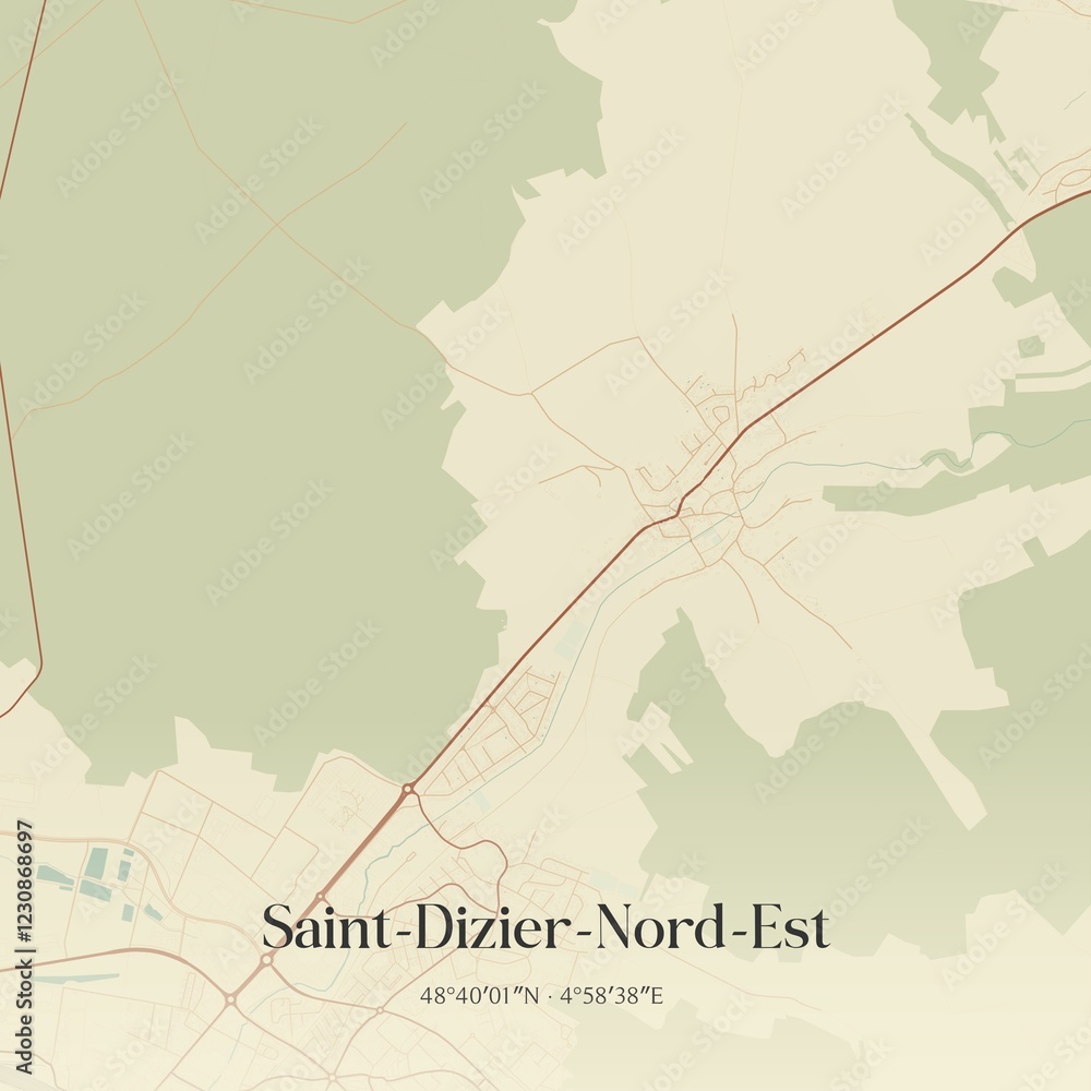 Obraz premium Retro map of Saint-Dizier-Nord-Est, Grand Est, France. Vintage street map.