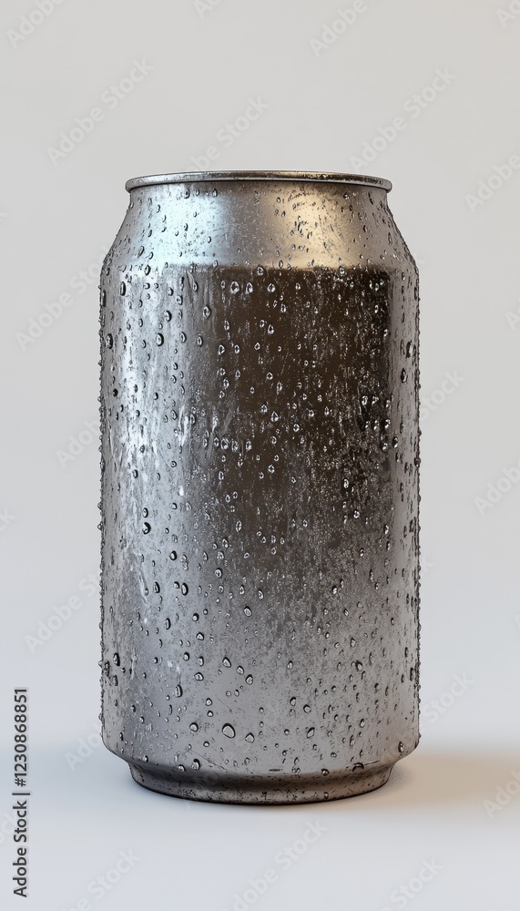 Cold metallic beverage can covered in condensation droplets. Cold metallic beverage can covered in condensation droplets.