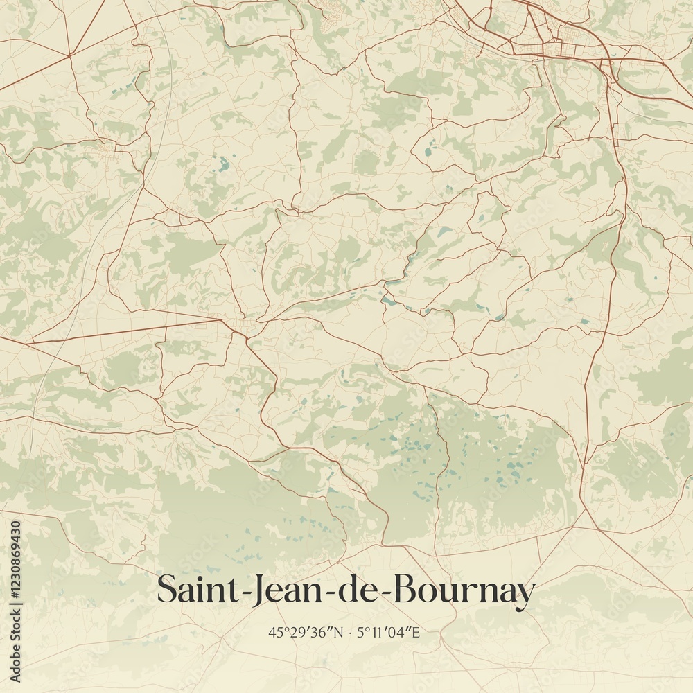 Obraz premium Retro map of Saint-Jean-de-Bournay, Auvergne-Rh�ne-Alpes, France. Vintage street map.