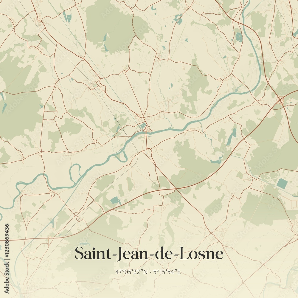 Obraz premium Retro map of Saint-Jean-de-Losne, Bourgogne-Franche-Comt�, France. Vintage street map.