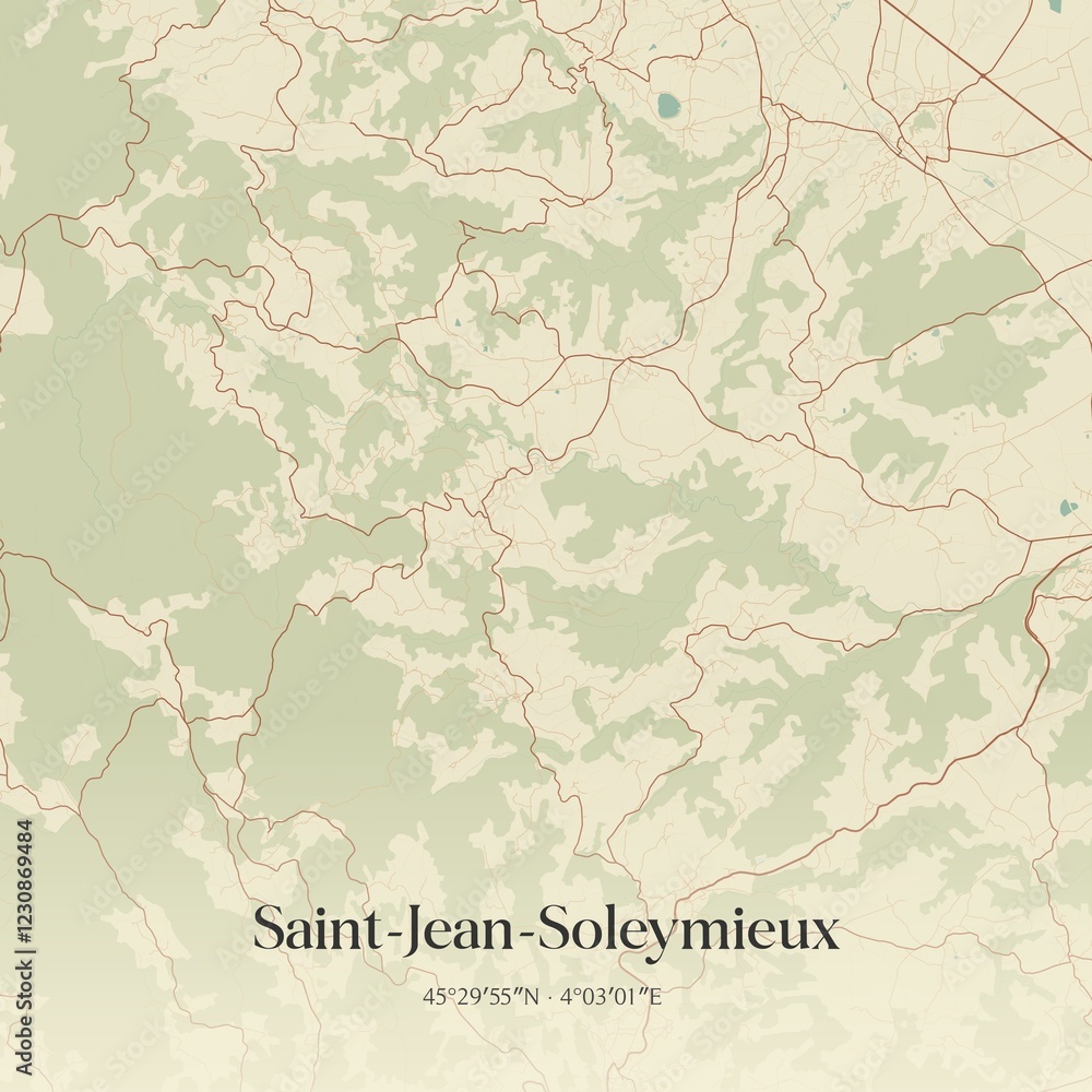 Obraz premium Retro map of Saint-Jean-Soleymieux, Auvergne-Rh�ne-Alpes, France. Vintage street map.