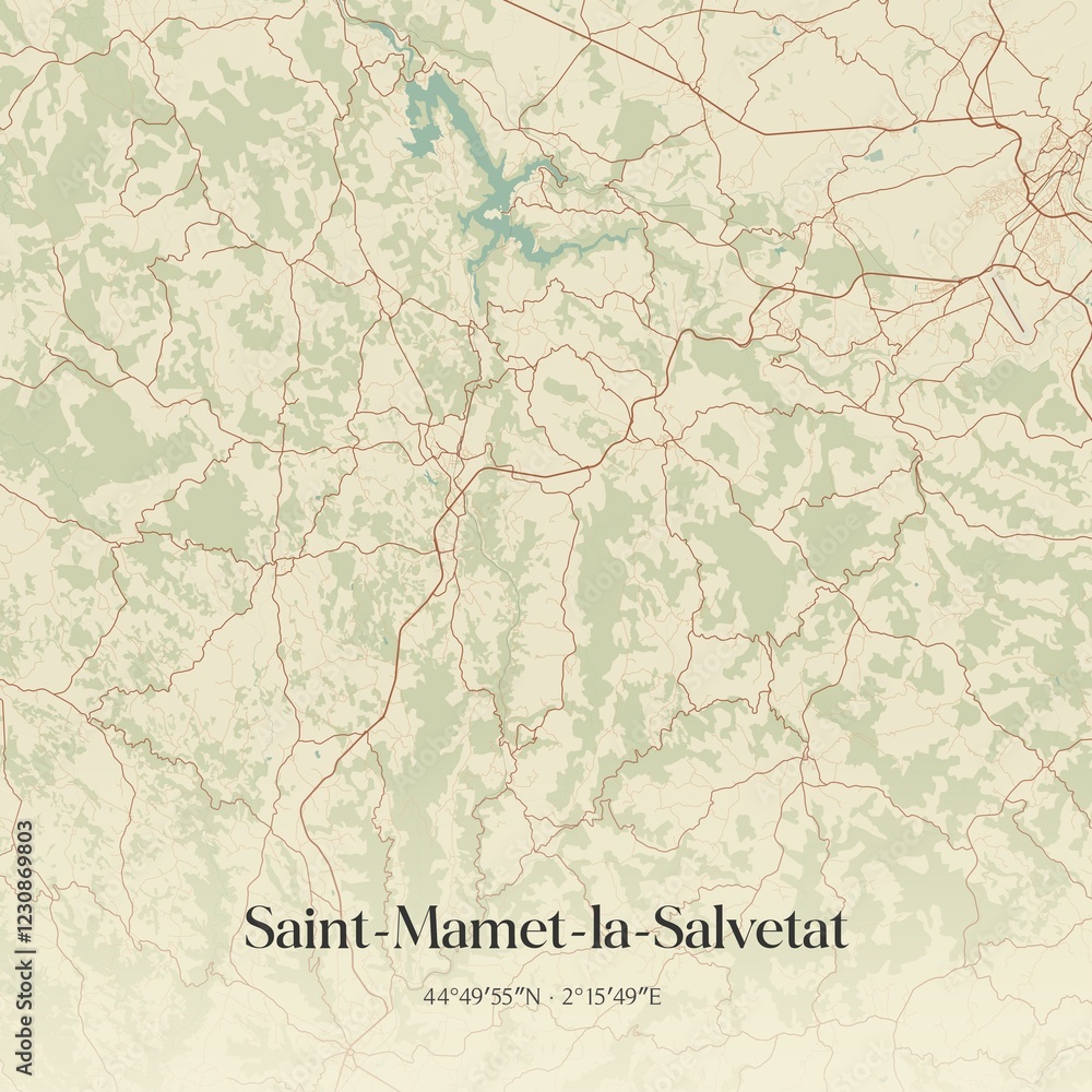 Obraz premium Retro map of Saint-Mamet-la-Salvetat, Auvergne-Rh�ne-Alpes, France. Vintage street map.