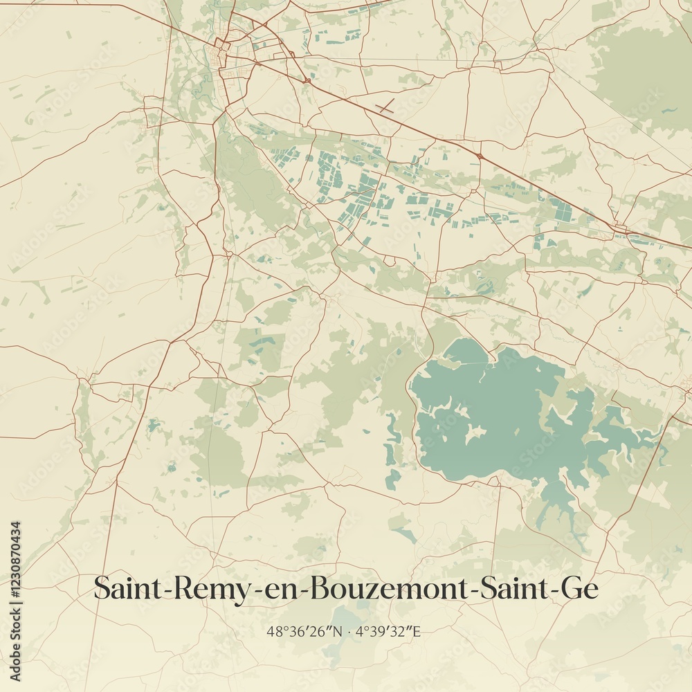 Obraz premium Retro map of Saint-Remy-en-Bouzemont-Saint-Ge, Grand Est, France. Vintage street map.