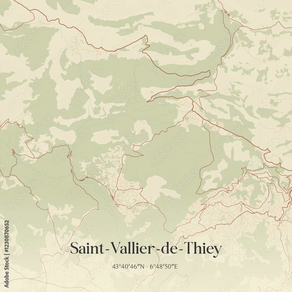Obraz premium Retro map of Saint-Vallier-de-Thiey, Provence-Alpes-C�te d'Azur, France. Vintage street map.