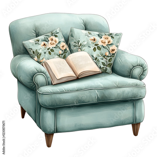 Sage Green Spring Tea Party Clipart Vector Illustration