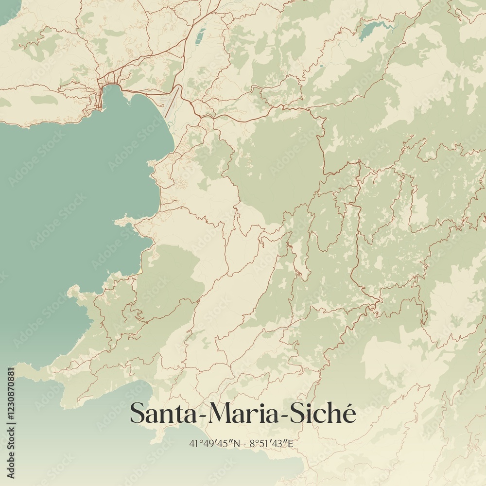 Obraz premium Retro map of Santa-Maria-Sich�, Corse, France. Vintage street map.