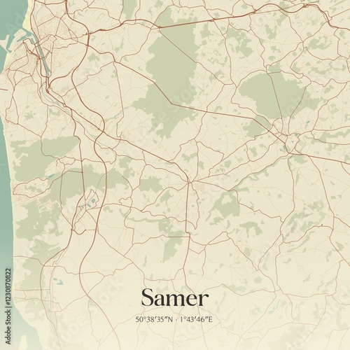 Retro map of Samer, Hauts-de-France, France. Vintage street map.