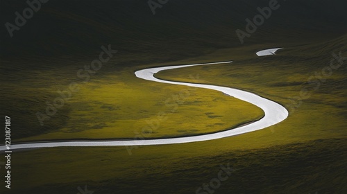 Aerial View of a Winding River in a Green Valley
