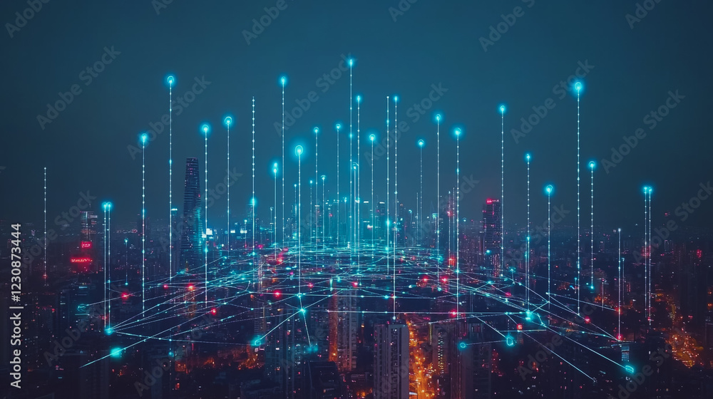 Abstract business man stands on Smart digital Innovation city with connection network reciprocity over the twilight cityscape. of future wireless digital city and social media networking systems
Abstract business man stands on Smart digital Innovation city with connection network reciprocity over the twilight cityscape. of future wireless digital city and social media networking systems