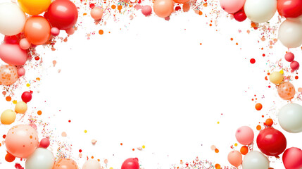 Colorful balloons and confetti creating festive border on transparent background