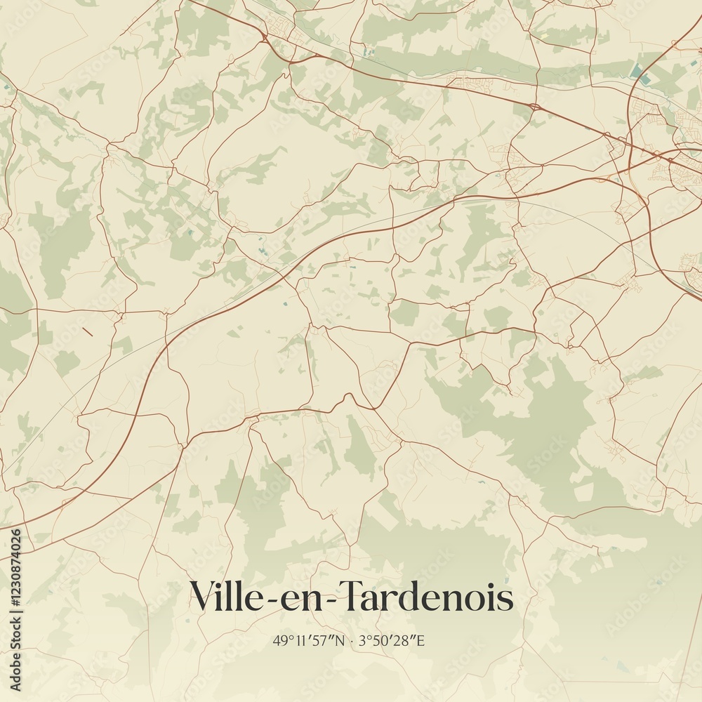 Obraz premium Retro map of Ville-en-Tardenois, Grand Est, France. Vintage street map.