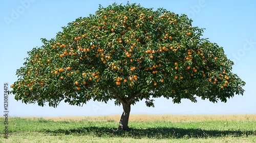 Abundant orange tree orchard field sunny day