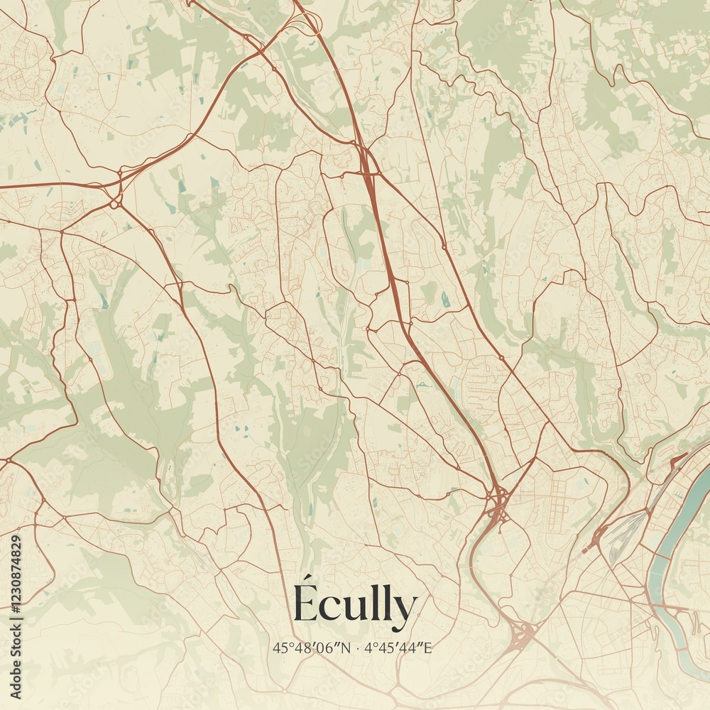 Obraz premium Retro map of �cully, Auvergne-Rh�ne-Alpes, France. Vintage street map.