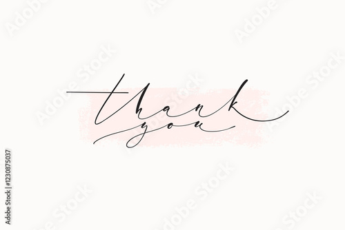 Thank you handwritten phrase on textured brush stroke horizontal card. Hand drawn lettering calligraphy composition. Common polite words composition for banners, web, prints.