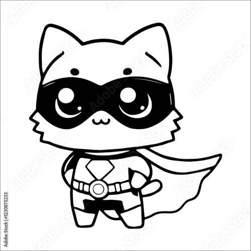Black and White Cute Cartoon Superhero Cat Character Vector Illustration