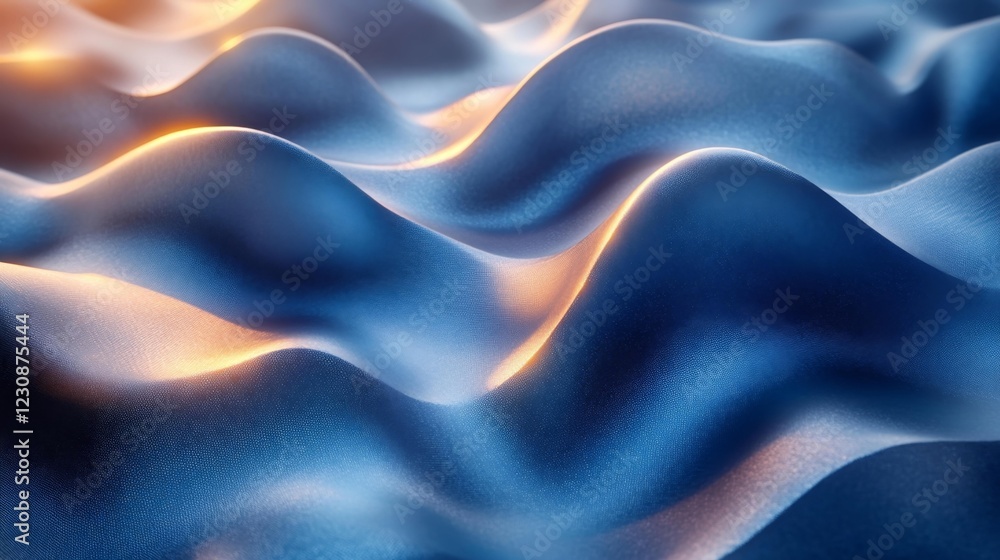Fototapeta premium Blue wave-like digital abstraction with glowing highlights. Generative AI