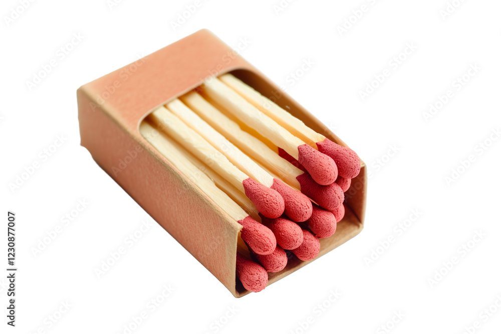 Matches in a Brown Box With Vivid Red Tips Placed on a Transparent White Background for Versatile Use Matches in a Brown Box With Vivid Red Tips Placed on a Transparent White Background for Versatile Use