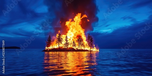 island on fire in the ocean photo