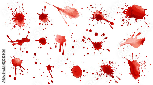 Blood Spatter Patterns in Diverse Shapes Isolated on a Transparent Background for Creative Designs