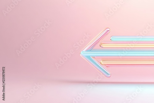 Pastel colored glass arrow pointing left on pink background