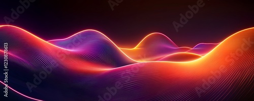 Vector artwork of abstract waves and curves illuminated with dynamic neon lighting creating a modern look