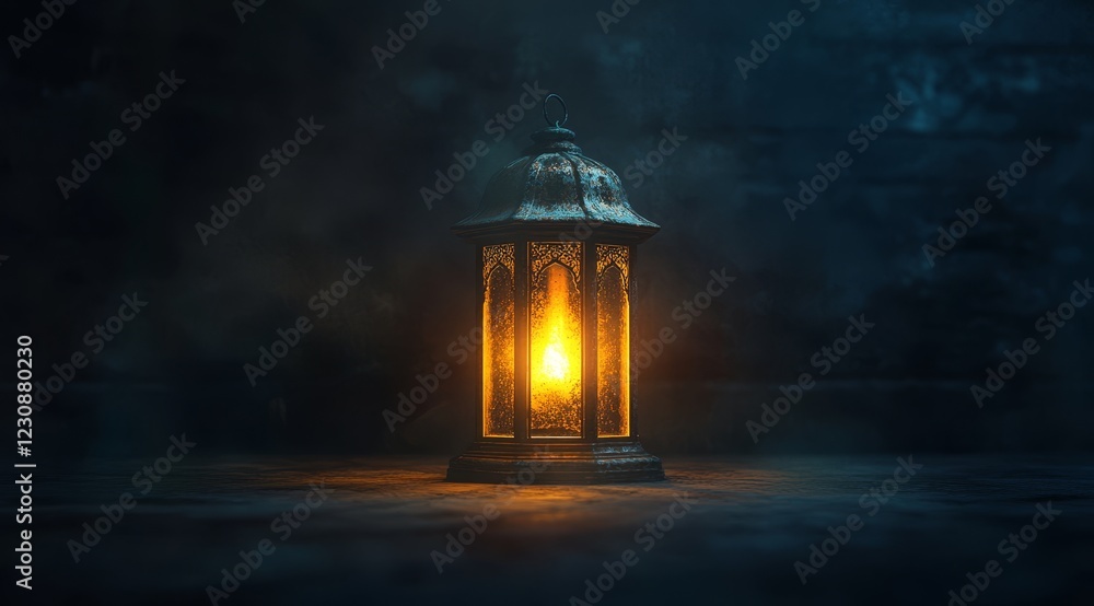 Glowing lantern in dark smoky night. Glowing lantern in dark smoky night.