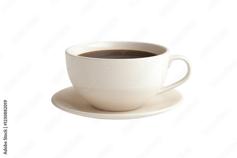 White Coffee Cup Sits on Saucer, Aromatic Brew, Morning Beverage Ritual White Coffee Cup Sits on Saucer, Aromatic Brew, Morning Beverage Ritual
