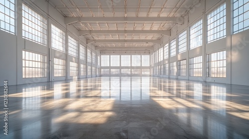Wallpaper Mural Spacious industrial interior with large windows and reflections Torontodigital.ca