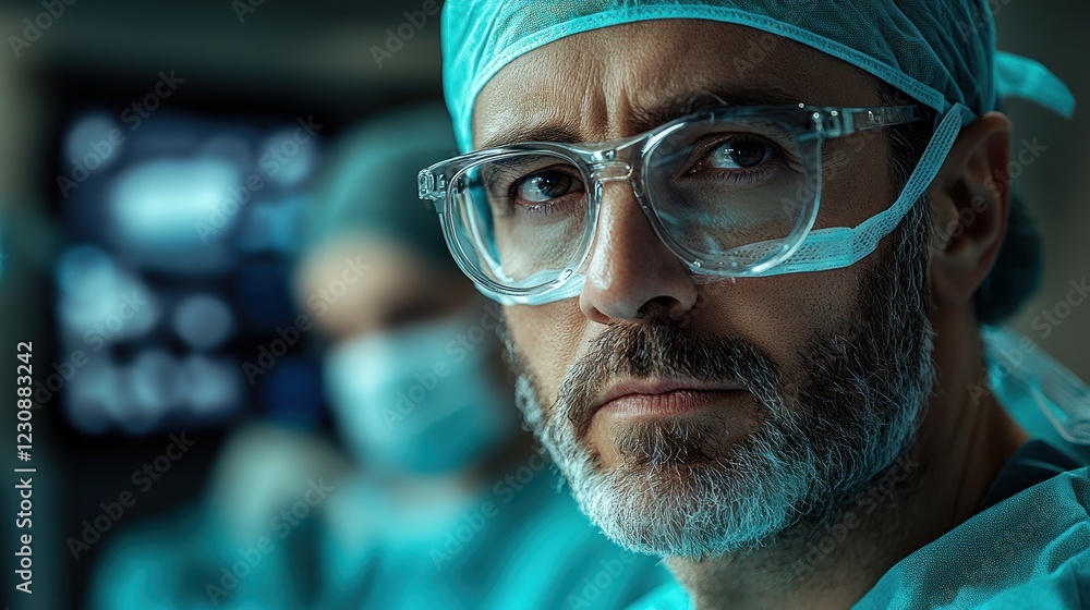 Surgeon focused during complex operation in modern hospital Surgeon focused during complex operation in modern hospital