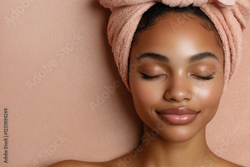 Serene model with perfect skin showcasing wellness and beauty after spa treatment