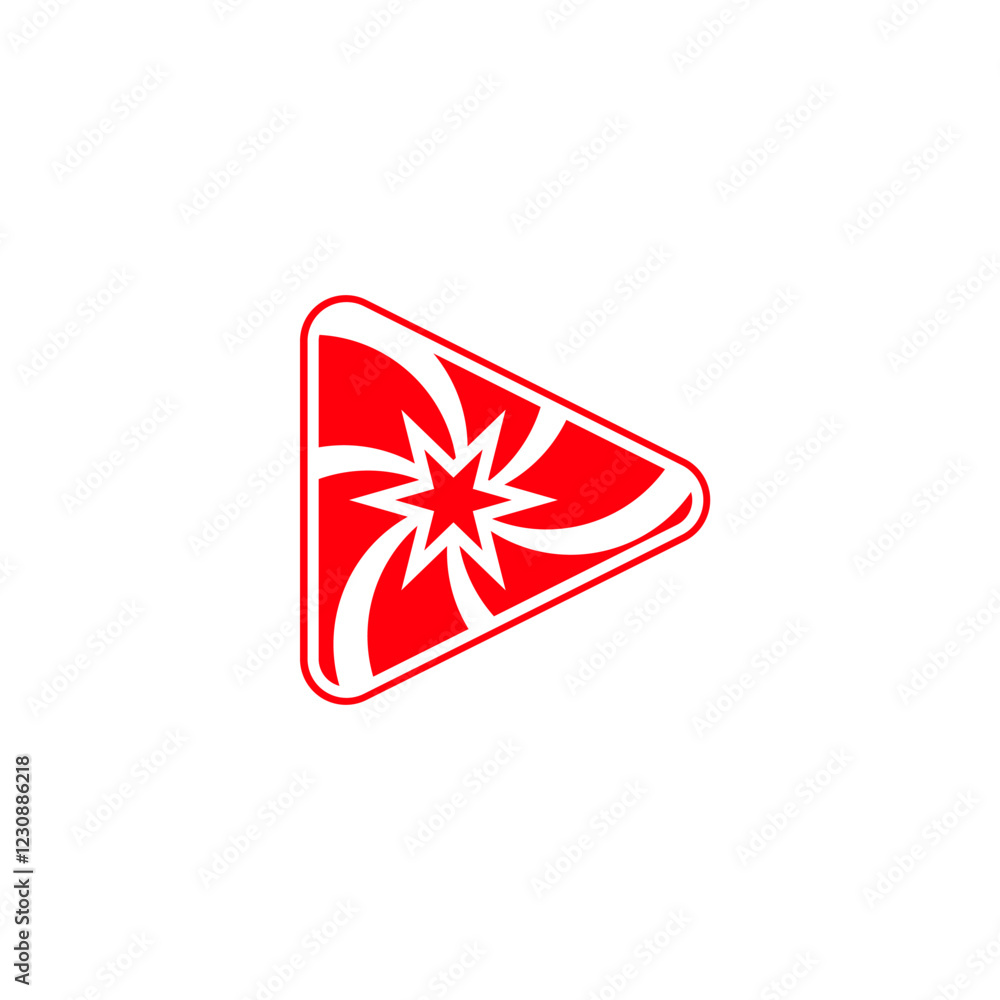 Dynamic Starburst Logo,  features a red triangular shape with rounded corners, containing a white starburst pattern.