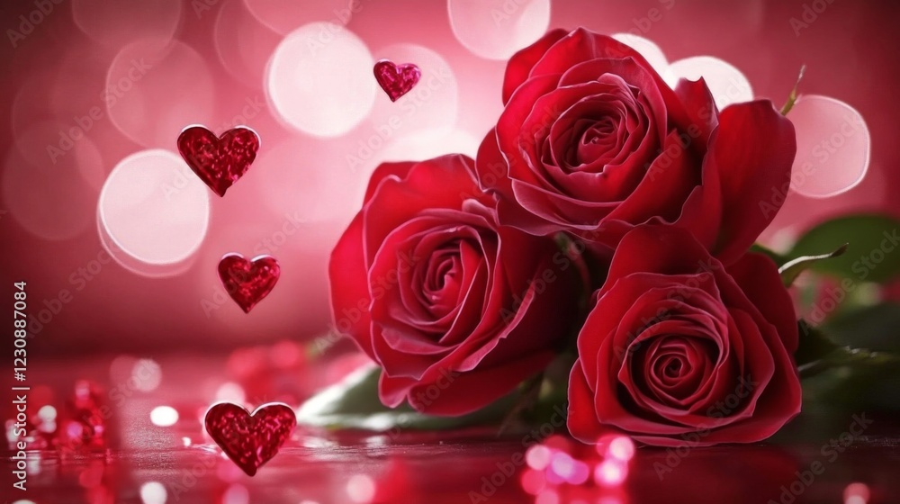 Red Roses Bouquet with Sparkling Hearts Valentine's Day Red Roses Bouquet with Sparkling Hearts Valentine's Day