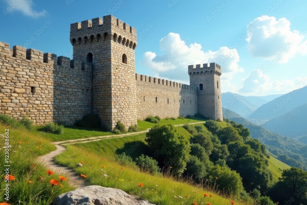 Ancient stone walls with watchtowers and battlements surrounding a sacred site, ancient, wall, jerusalem Ancient stone walls with watchtowers and battlements surrounding a sacred site, ancient, wall, jerusalem