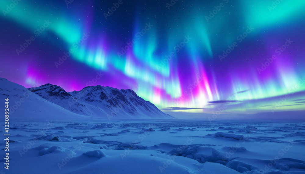 Fototapeta premium Aurora Borealis over Arctic Mountains: A Night of Celestial Wonder