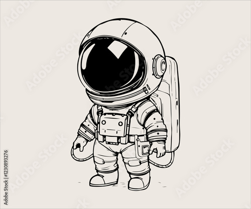 Astronaut with helmet. Hand drawn vector illustration in sketch style.
