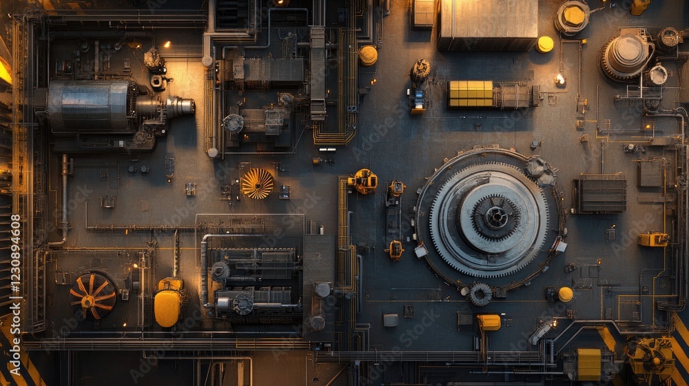 A bird's-eye view of an intricate network of gears and mechanical parts, creating a seamless industrial composition. A bird's-eye view of an intricate network of gears and mechanical parts, creating a seamless industrial composition.