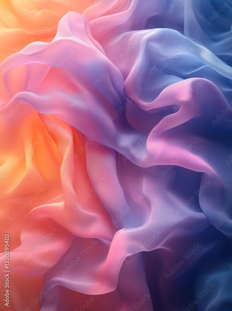 Obraz premium Pastel silk fabric, draped, ombre effect, studio shot, textile background