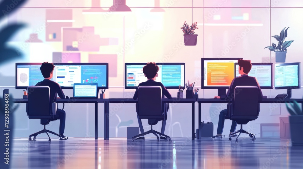 Team collaboration in a modern office setting digital workspace environment tech focus