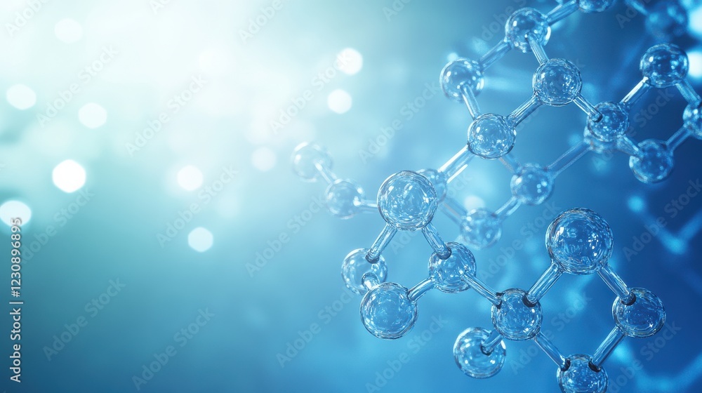 Glowing Molecular Structure on a Soft Blue Background Glowing Molecular Structure on a Soft Blue Background