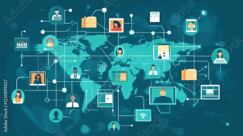 Wallpaper Mural Global Network Connection Concept with People and Data Visualization Torontodigital.ca