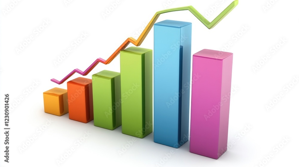 A D bar chart with vibrant colors, showing financial growth trends over time, set against a white background to emphasize the upward trajectory. A D bar chart with vibrant colors, showing financial growth trends over time, set against a white background to emphasize the upward trajectory.