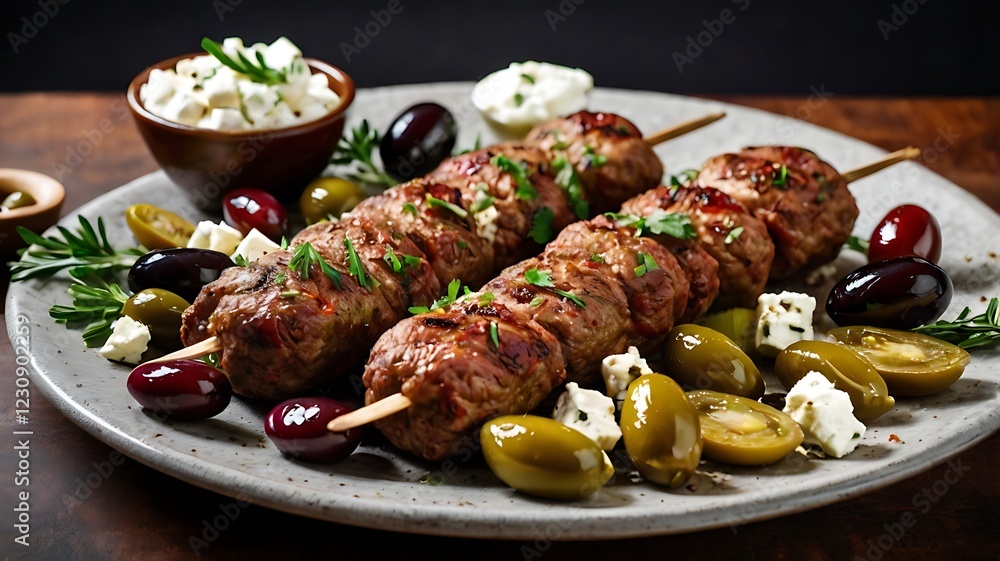 Barbecue meat. Grilled pork skewers on wooden table. Barbecue meat. Grilled pork skewers on wooden table.