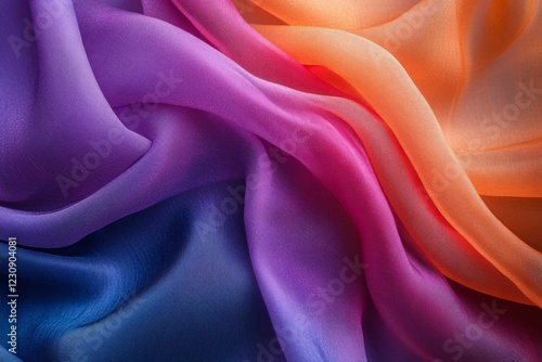 Swirling colorful silk fabric creating an abstract design photo