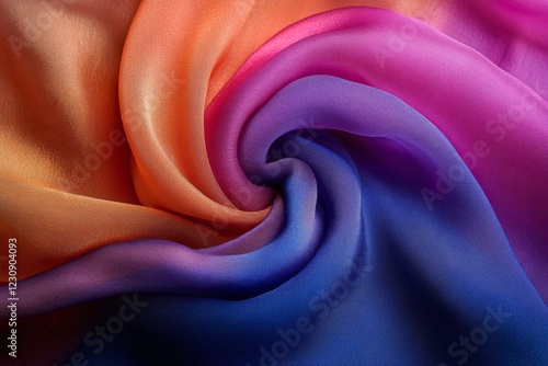 Close-up of swirling silk fabric in pink orange and purple hues photo