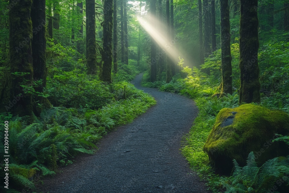 Fototapeta premium Sunlight filtering through dense forest foliage