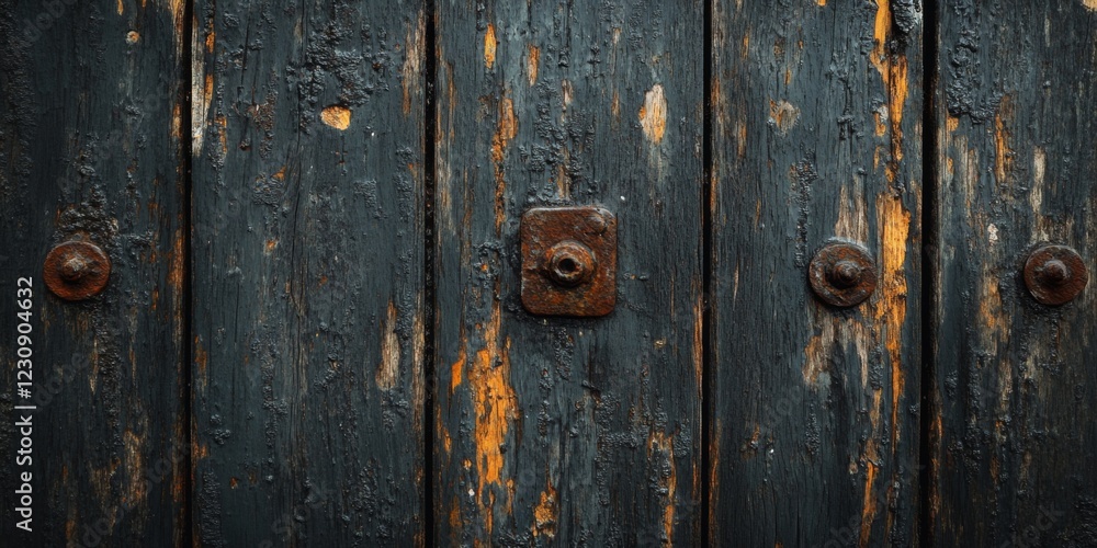 Weathered wooden planks with metal hinges and rustic texture Weathered wooden planks with metal hinges and rustic texture
