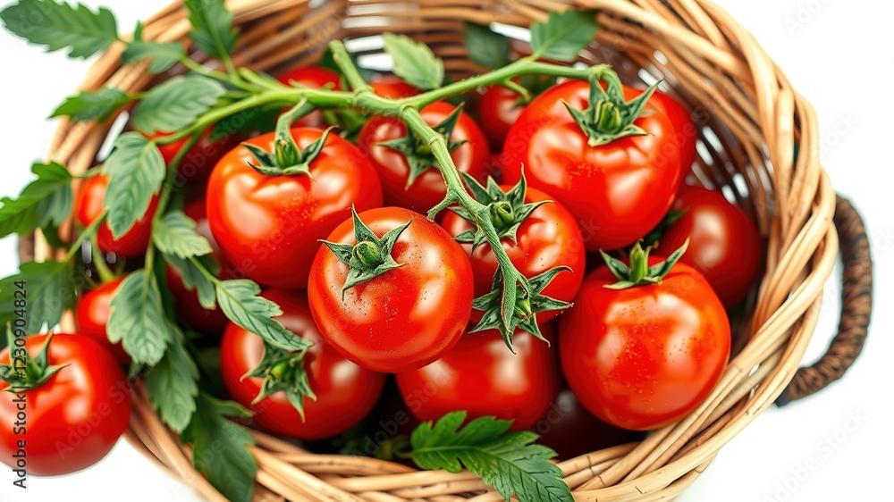 Rustic Basket Holds Captivating Crimson Tomatoes Rustic Basket Holds Captivating Crimson Tomatoes
