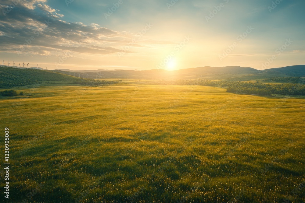 Vast golden field under a dramatic sky at sunset Vast golden field under a dramatic sky at sunset