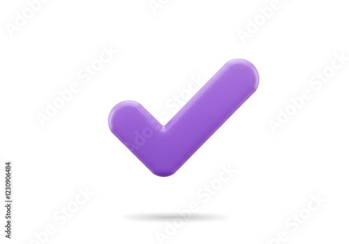 3D floating purple tick sign mark isolated on a white background, with a gradient color effect and dynamic lighting create with ai