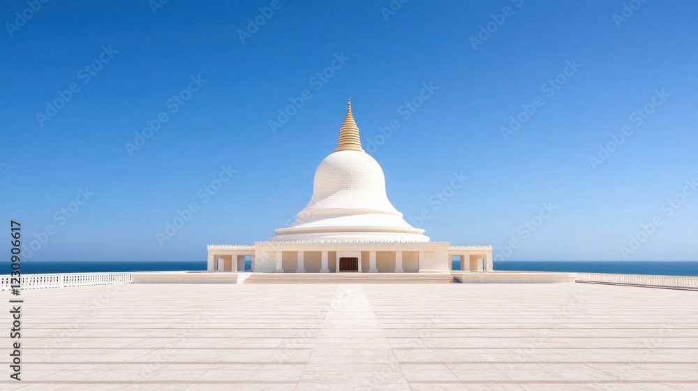 White Pagoda by the Ocean Under a Blue Sky White Pagoda by the Ocean Under a Blue Sky